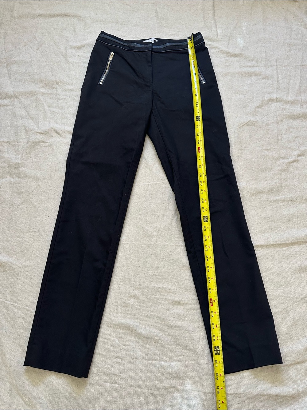 H&M Black Mid-Rise Straight Leg Pants with Faux Leather Trim & Gold Zippers - 4 - Picture 4 of 11